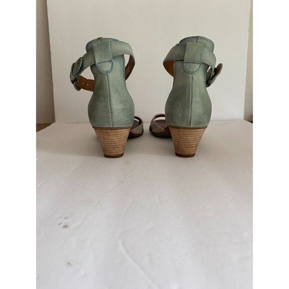 MJUS Teal and Aqua Leather Open Toe Block Heel Ankle Strap Sandal 40 - Picture 4 of 8